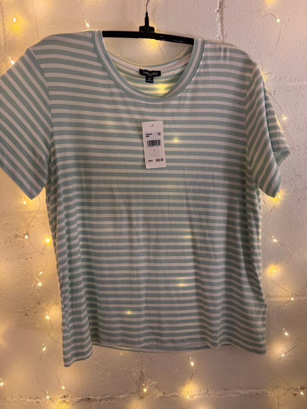 NWT Splendid Louisa Stripe T-Shirt Mint White Short Sleeve Women’s Large